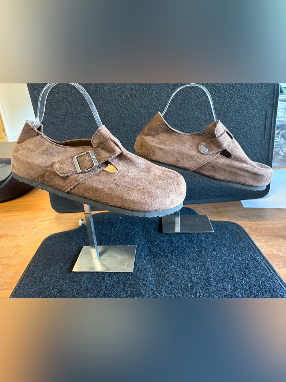 Women’s Brown Faux Suede Buckle Clogs Size 42 EU / US 10–10.5 Slip On Mules
